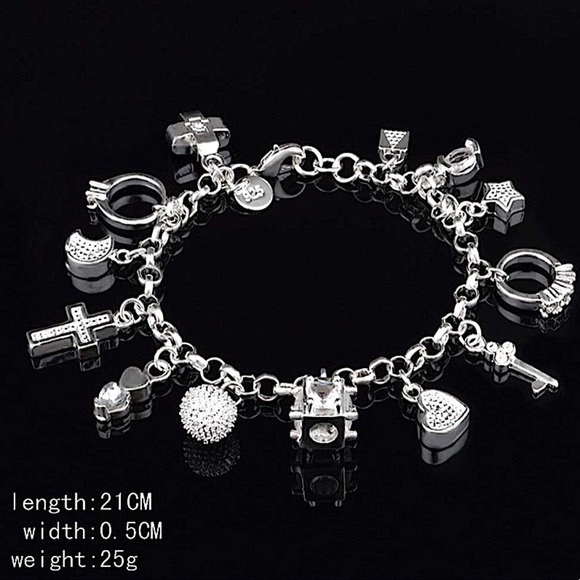 Sterling Silver Charm Chain Link Bracelet - Picture 13 of 14
